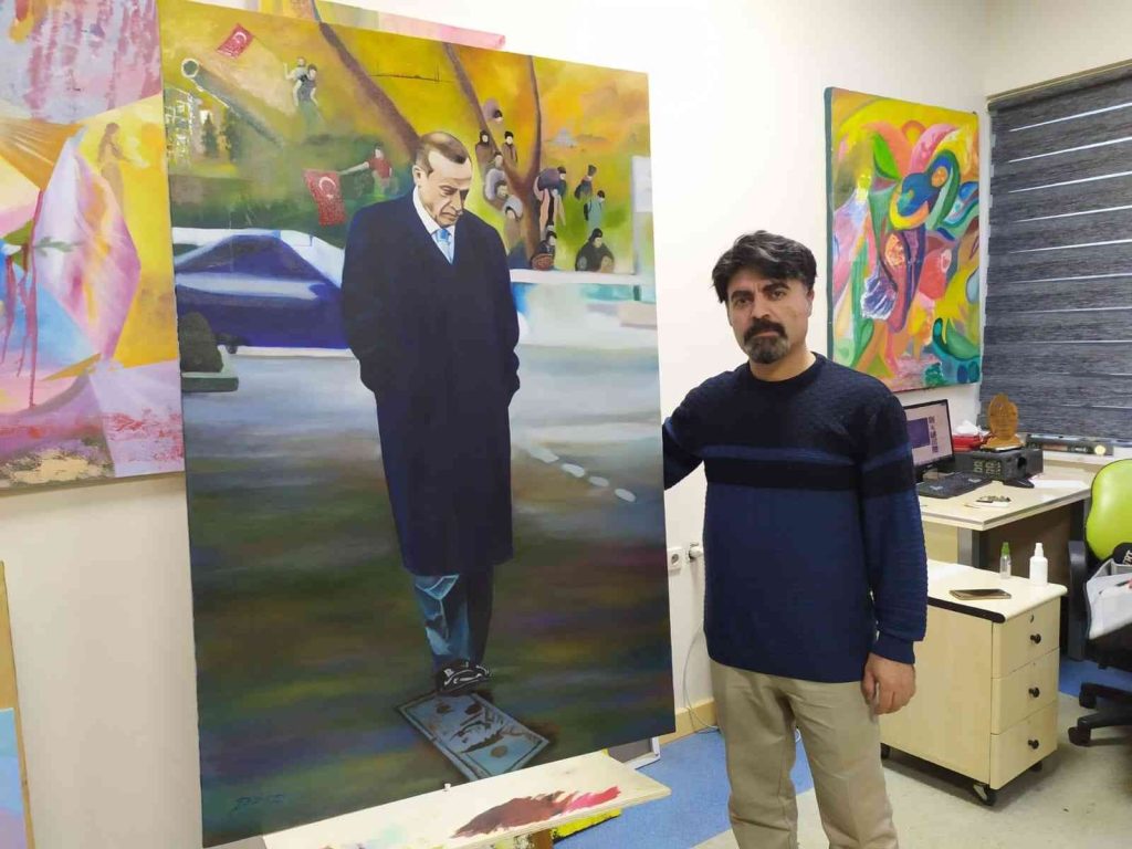 GAZİANTEP – Suriyeli ünlü ressamdan Cumhurbaşkanına anlamlı tablo