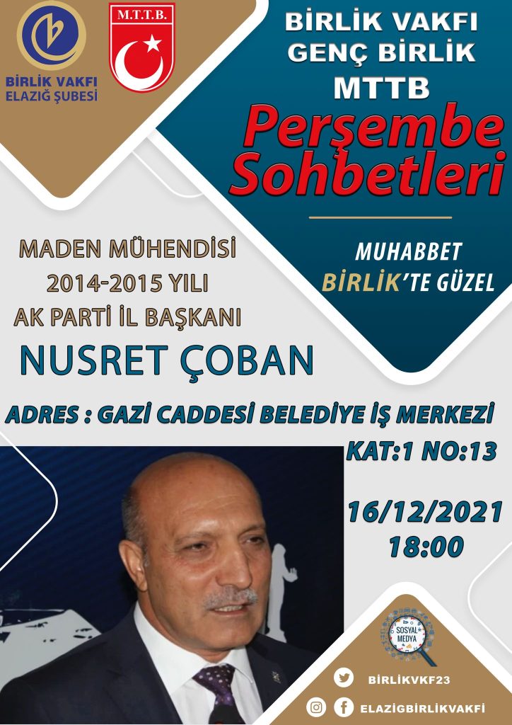ELAZIĞ – Birlik Vakfı Elazığ Şubesi’nden Davet…