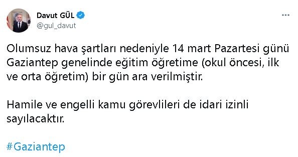 Gaziantep’te okullara kar tatili