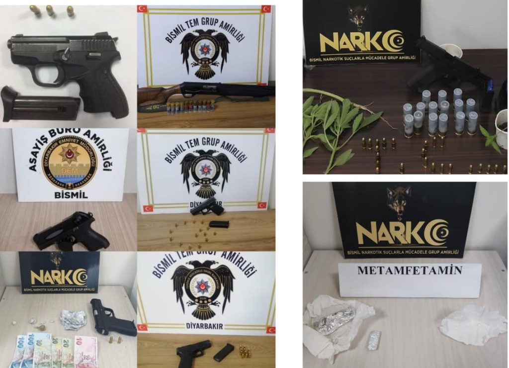 Bismil’deki huzur uygulamasında çok sayıda silah ve uyuşturucu ele geçirildi