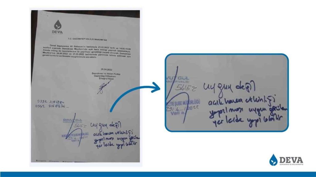Gaziantep Valiliğinden DEVA Partisine “miting yeri” cevabı
