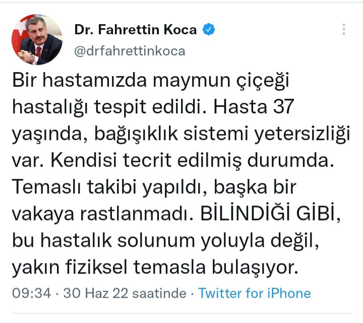 SON DAKİKA…Maymun Çiçeği Virüsü Türkiye’de…