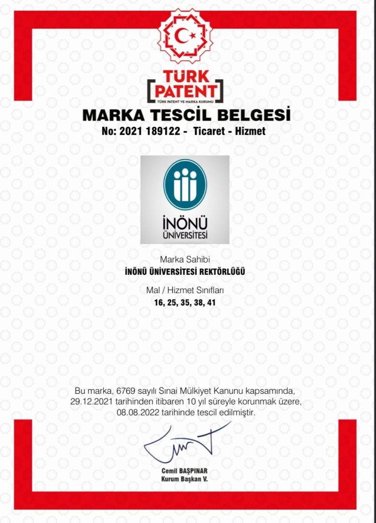 İnönü Üniversitesi’ne “Marka Tescil Belgesi”