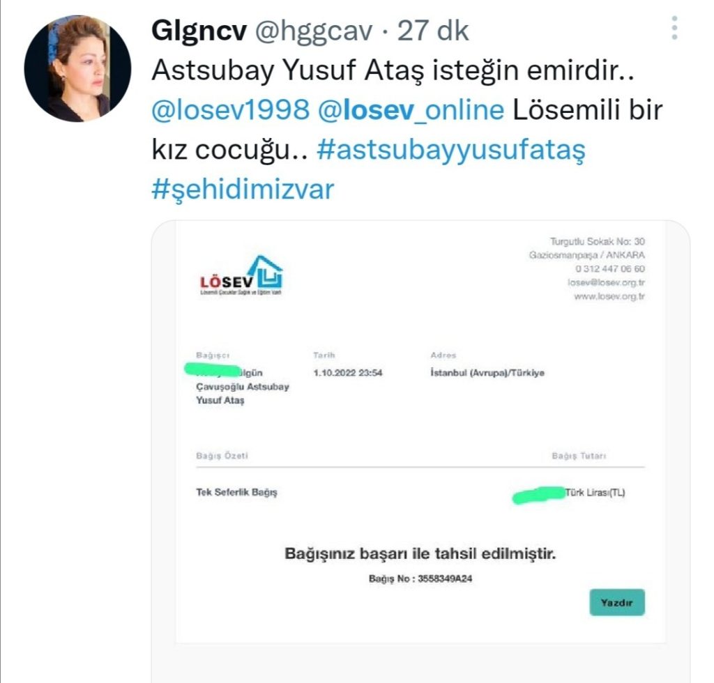 Elazığlı şehidin vasiyeti üzerine LÖSEV’e bağış yağdı